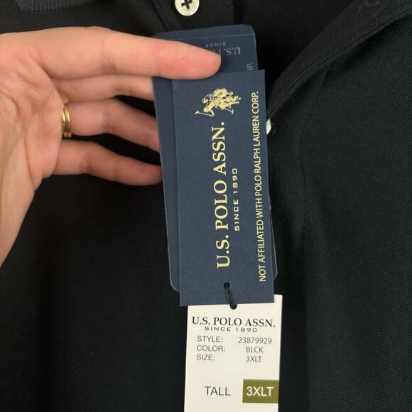 NWT US Polo Assn Black Men’s Pique Polo 3XLT - Picture 8 of 9